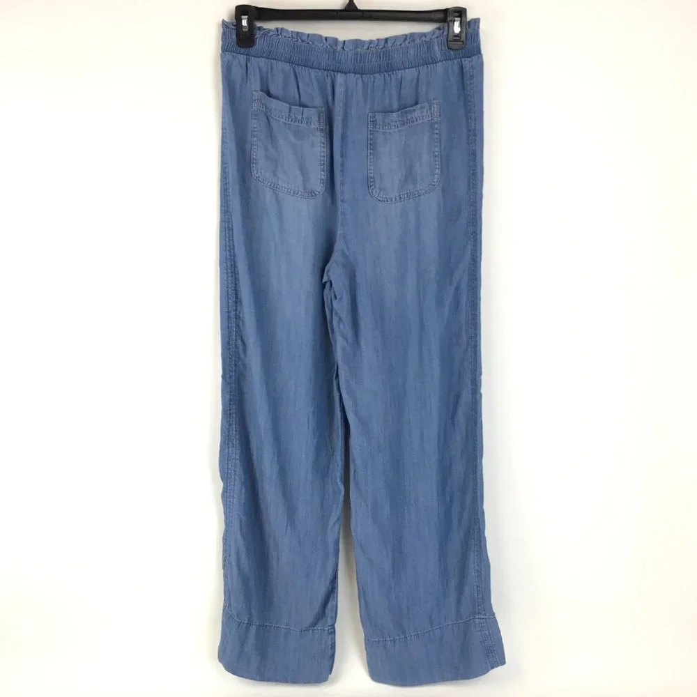 NEW Knox Rose Chambray Wide Leg Pants Women's Large Pull-On High Waist Pockets - Picture 3 of 9